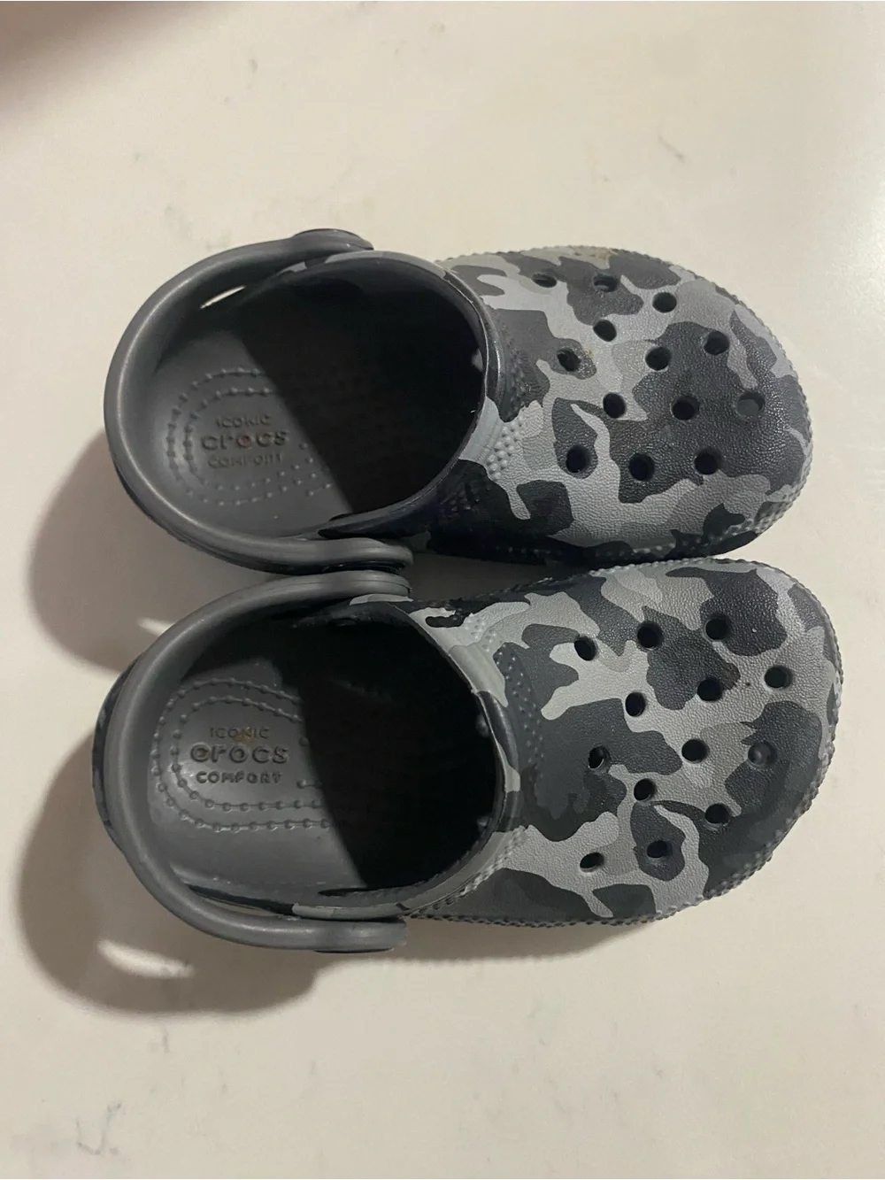 CROCS Kids Grey Camo Comfort Clogs